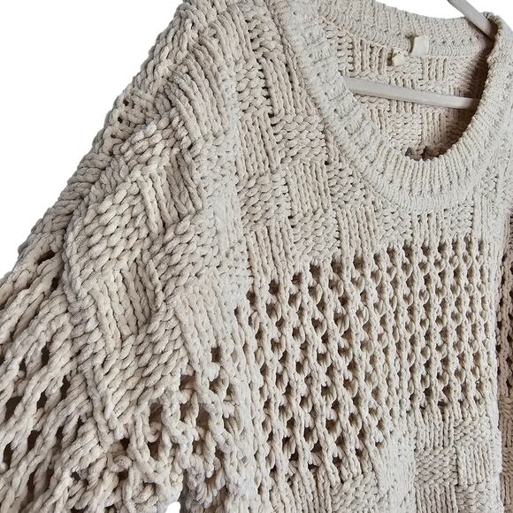 Moth Anthropologie Sweater Open Knit Sweater Women M Cream Pullover Sweater - Picture 5 of 8